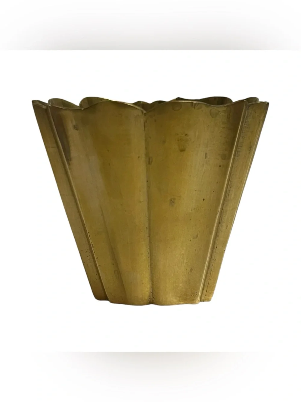 Vintage Solid Brass Vase Planter Scalloped Tulip Mid Century Modern Small 4 Inch